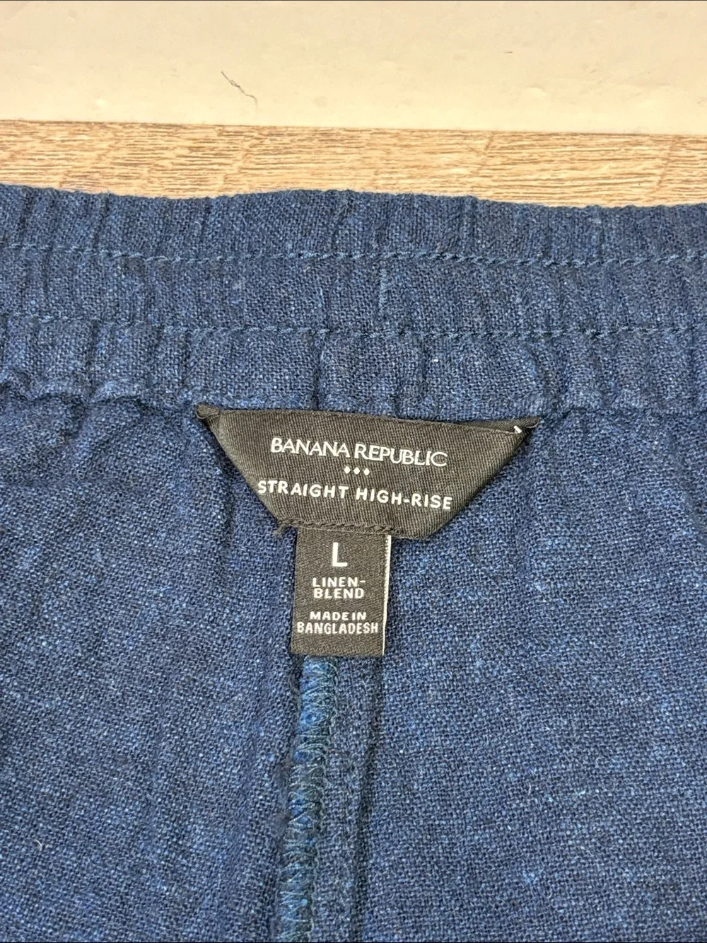 Banana Republic Straight High-Rise Linen Blend Pull-On Pants Navy L Cropped